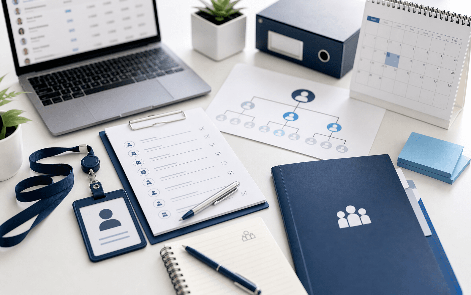 Clean finance workspace with accounting documents and laptop